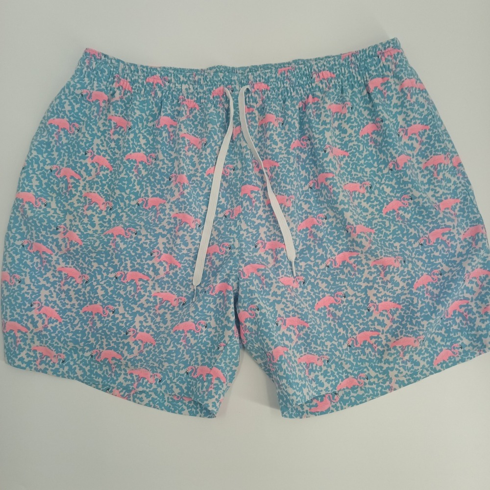 Chubbies Mens Flamingo Print Swim Trunks Blue Pink 2XL 5.5 Inch Inseam